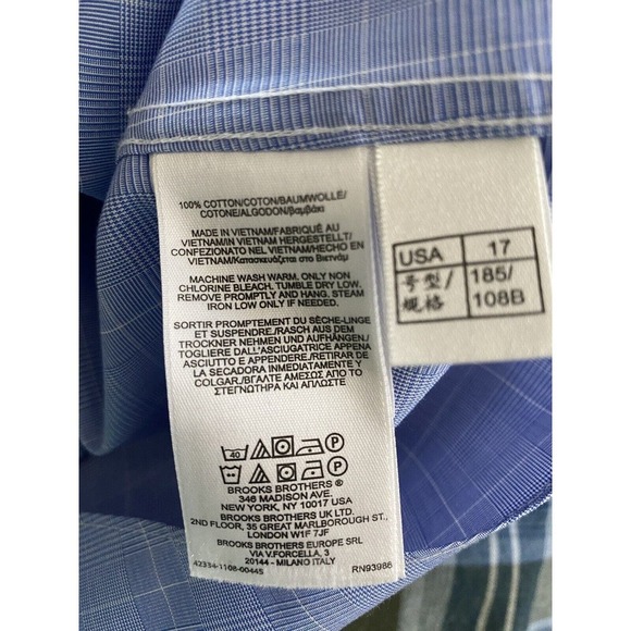 Brooks Brothers 1818 Mens Regent Fit Non Iron Dress Shirt Size 17 2/3 Blue EUC - Picture 16 of 16